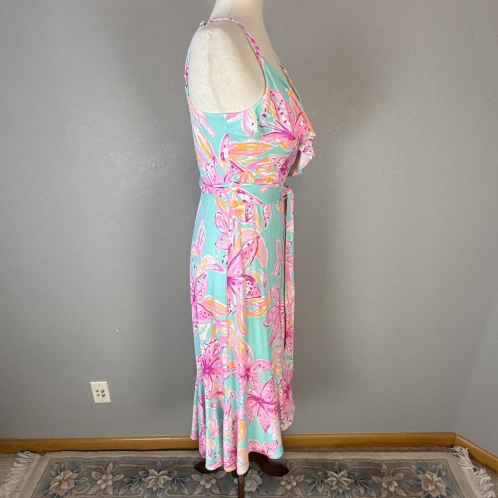 Lilly Pulitzer Womens Fontaine Wrap Dress Size M Bonita‎ Blooms Surf Blue Jersey - Picture 6 of 9